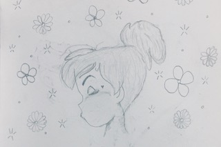 a pencil drawing of Tinker Bells face