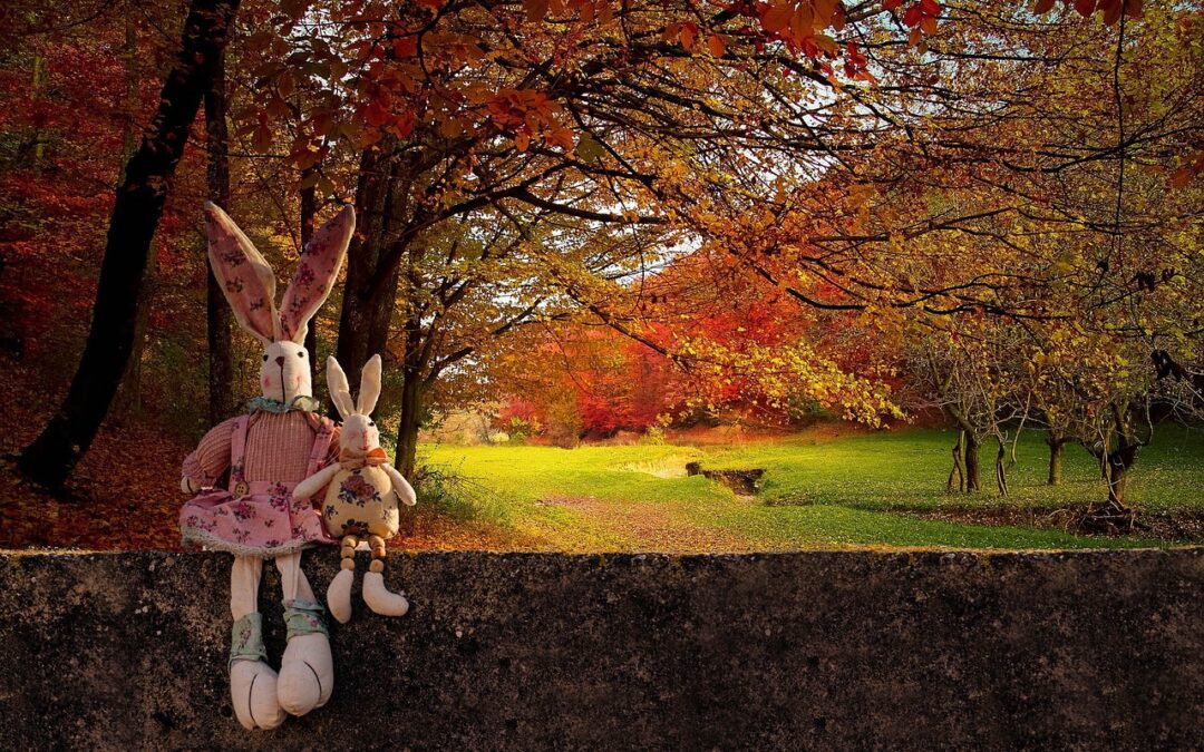 Autumn image with rabbits