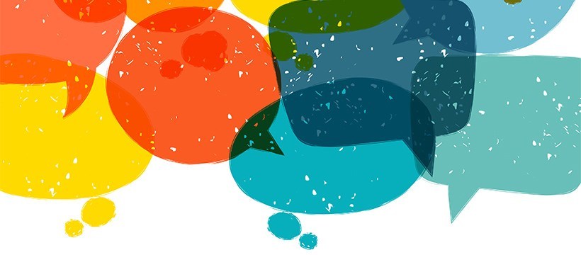 Graphic depicting colorful speech bubbles