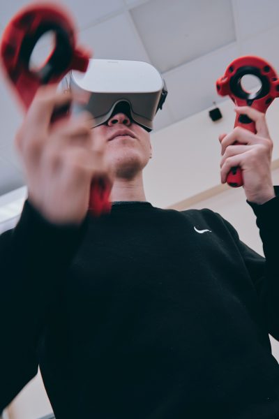 A man wearing a virtual reality headset