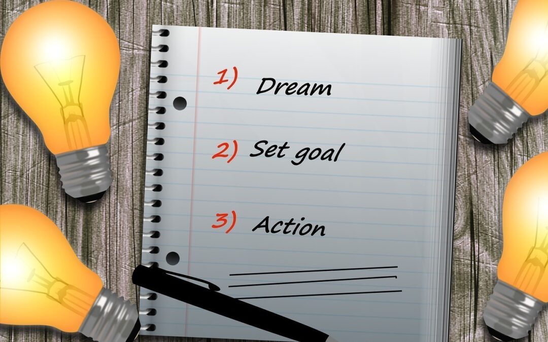 Image of a paper with 1 dream, 2 set goal, and 3 action written on it