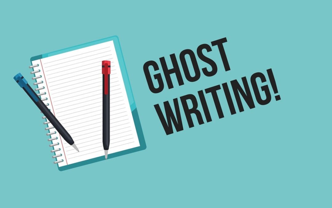 graphic design of paper and pens with the words next to it saying - ghost writing