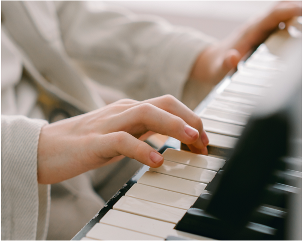 piano We can see someones fingers depressing a piano key