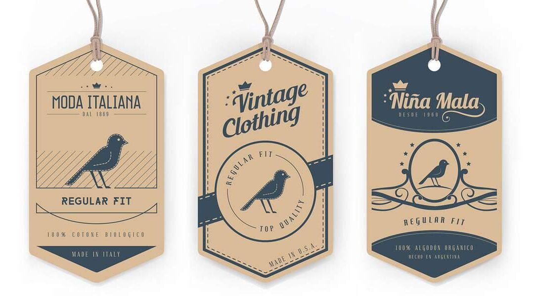 hang tags saying vintage clothing, nina mala, and moda italiana